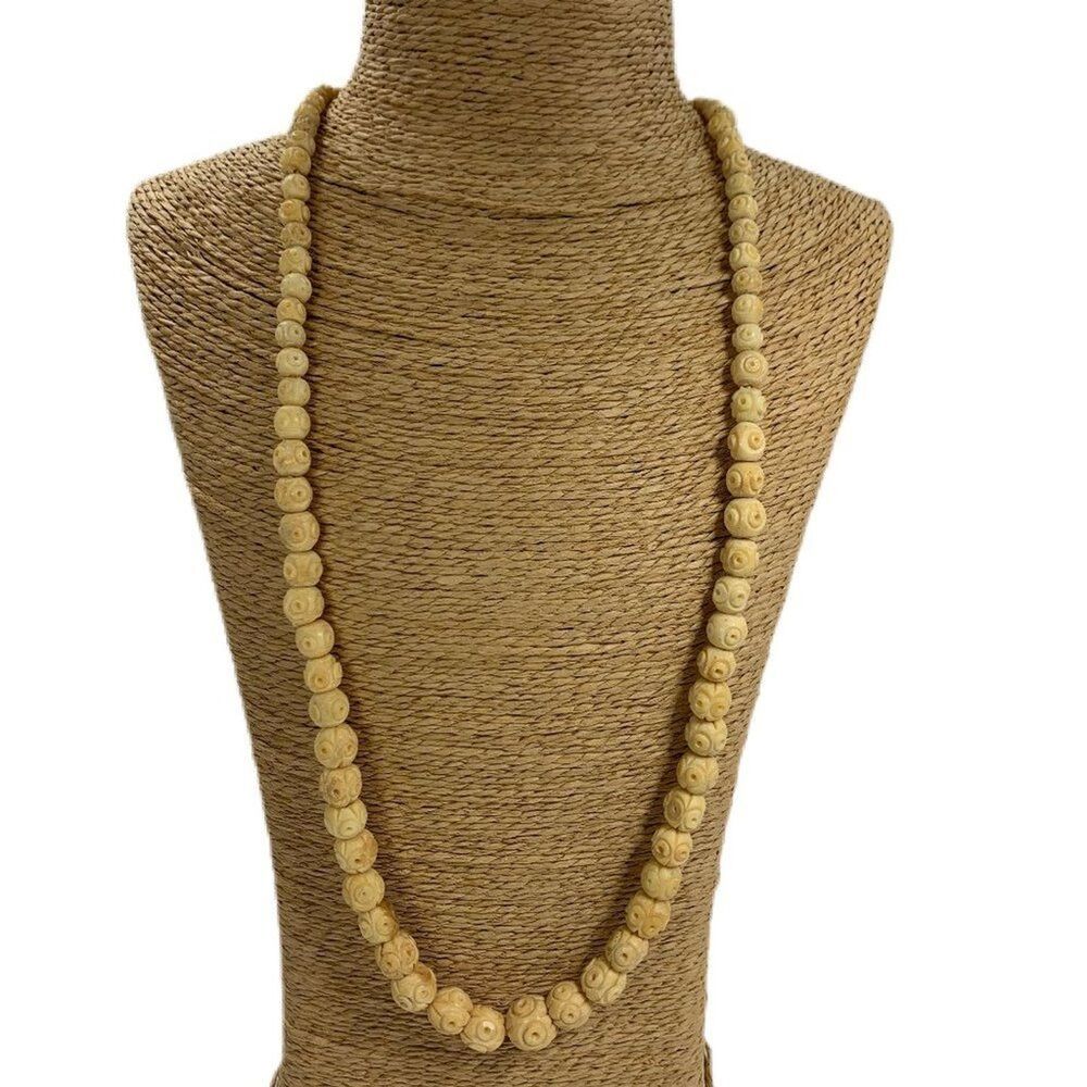 Vintage Victorian Graduated Carved Bead Necklace Renaissance Cottage Coquette